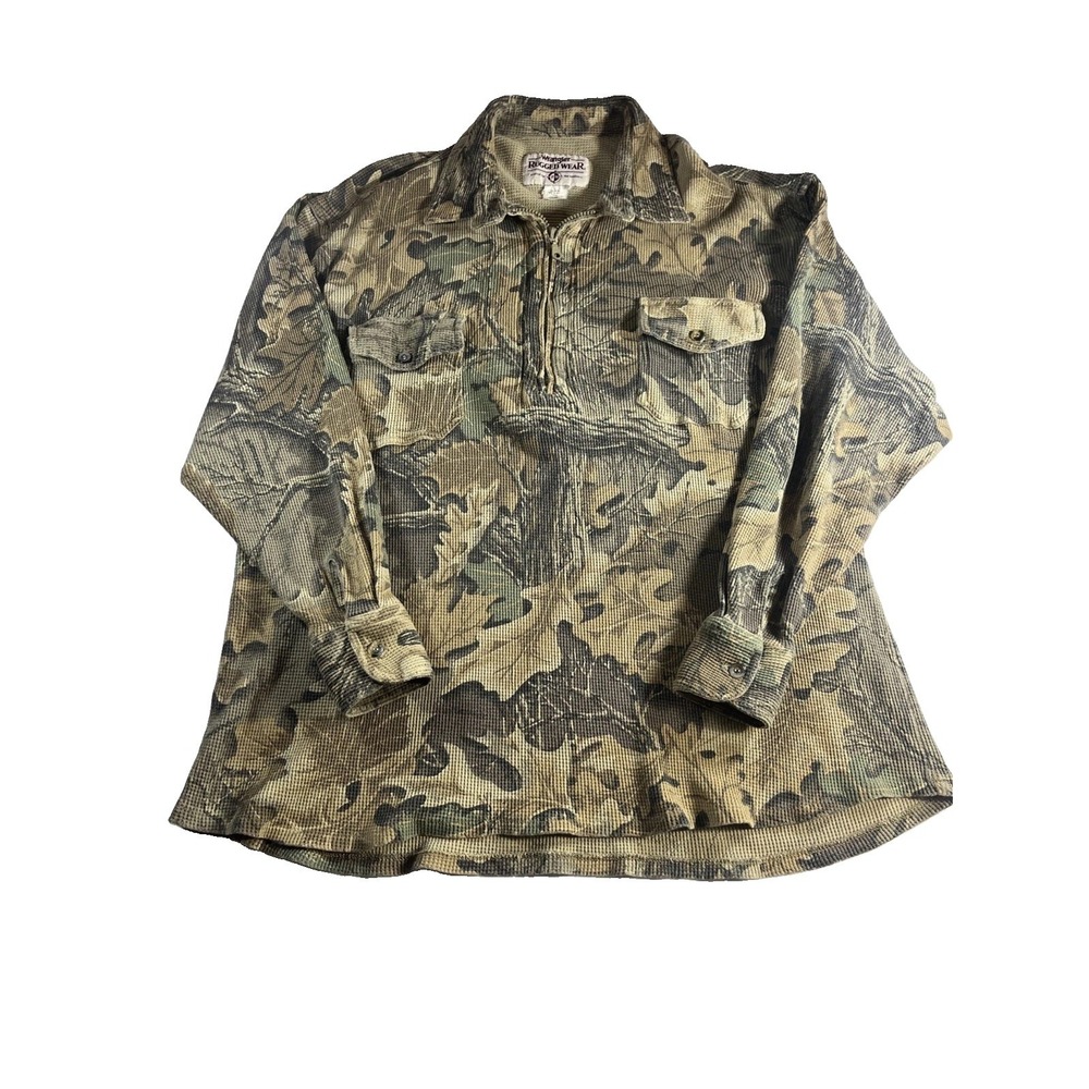 Vtg Large Wrangler Rugged Wear Camo Thermal 1/4 Zip Shirt Long Sleeve